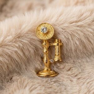 Vintage Jerry’s Rhinestone Telephone Brooch Gold Tone Candlestick Phone Pin